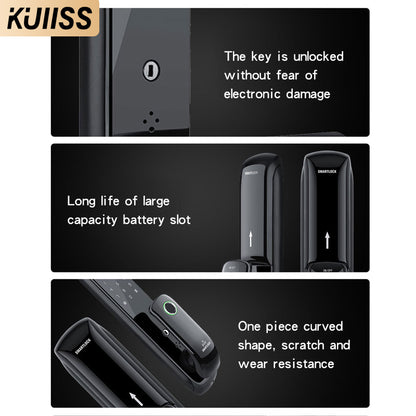 KUIISS Indoor Fully Automatic Graffiti Intelligent Access Lock Wood Door Fingerprint Password Lock Home Office Apartment Home Accommodation Intelligent Electronic Door Lock