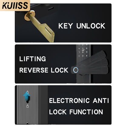 KUIISS Indoor Door Fingerprint Lock Access Lock TTlock Graffiti Tuya Wifi Home Office Apartment Home Accommodation Hotel Wood Door Split Smart Lock