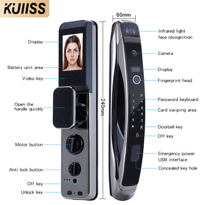 KUIISS Face Recognition Automatic Fingerprint Password Lock Visible Cat Eye Home Security Door Intelligent Electronic Door Lock