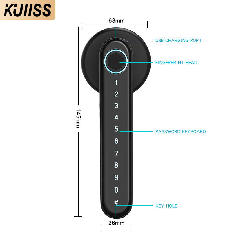 KUIISS Indoor Door Fingerprint Password Lock Tuya wifi Home Office Apartment Home Accommodation Hotel Wood Door Single Tongue Smart Lock Mobile App TTlock