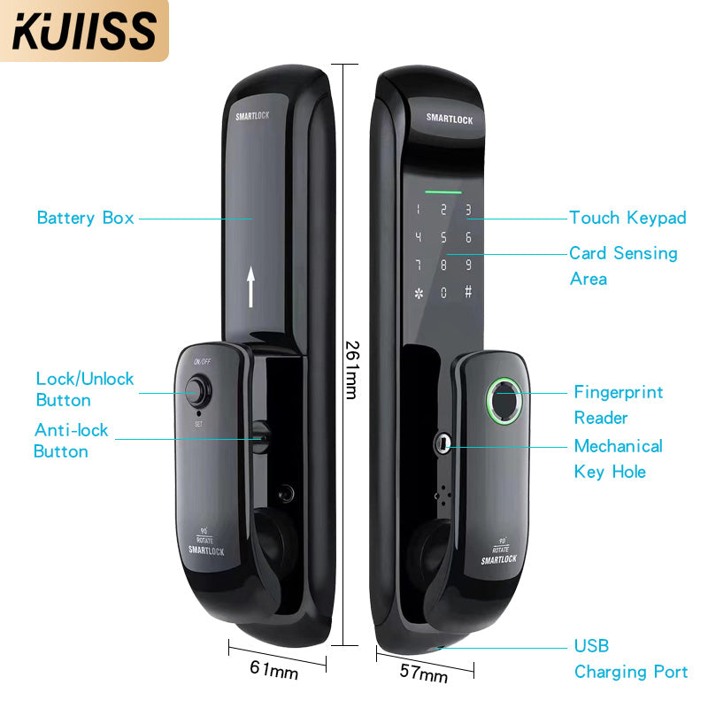 KUIISS Indoor Fully Automatic Graffiti Intelligent Access Lock Wood Door Fingerprint Password Lock Home Office Apartment Home Accommodation Intelligent Electronic Door Lock