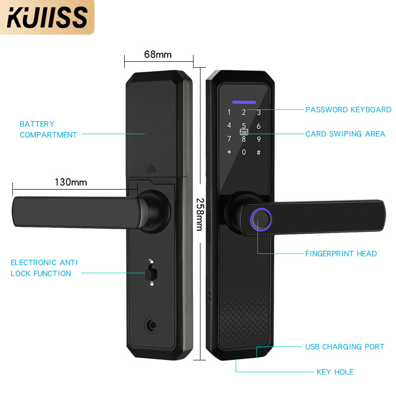 KUIISS Indoor Door Fingerprint Password Lock Tuya wifi Home Office TTlock Apartment Home Accommodation Hotel Wood Door Split Smart Lock Mobile App