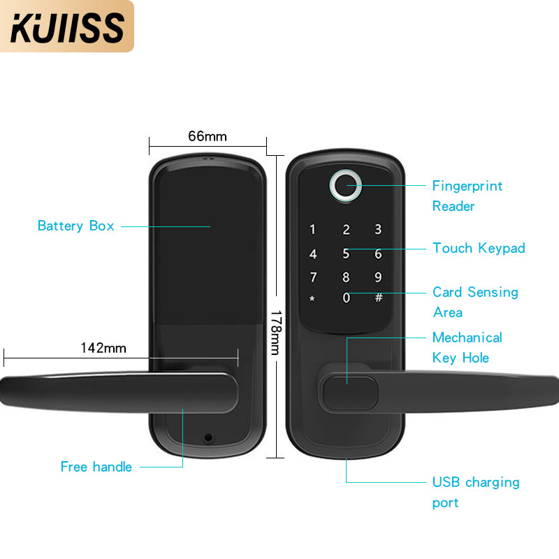 KUIISS Tuya wifi Indoor Door Fingerprint Password Lock Home Office Apartment Home Accommodation Hotel Wood Door Single Tongue Smart Lock Mobile App TTlock