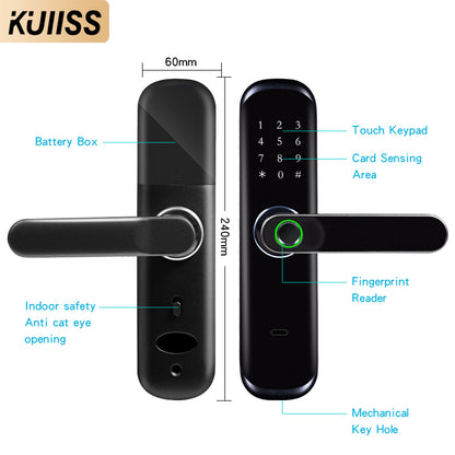 KUIISS Indoor Fingerprint Password Lock Tuya wifi Home Office Apartment Home Accommodation Hotel Wood Door Split Smart Lock Mobile App TTlock