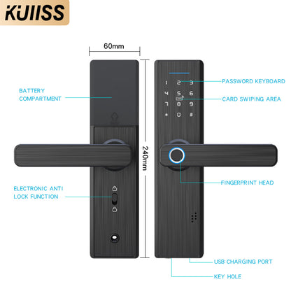 KUIISS Indoor Door Fingerprint Lock Access Lock TTlock Graffiti Tuya Wifi Home Office Apartment Home Accommodation Hotel Wood Door Split Smart Lock