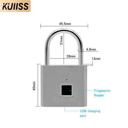 KUIISS household waterproof and rustproof fingerprint padlock intelligent electronic small lock telecommunications backpack bags Moss password padlock zinc alloy material