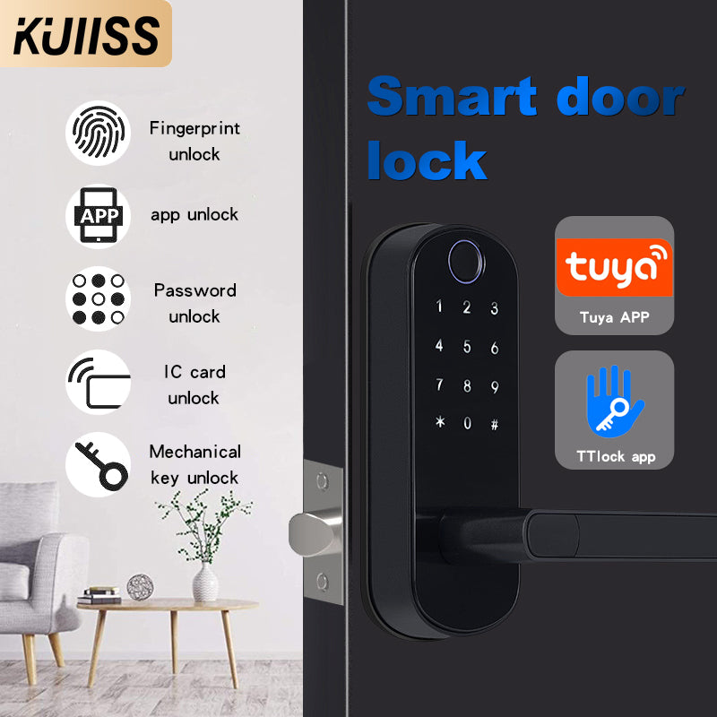 KUIISS Tuya wifi TTlock Indoor Door Fingerprint Password Lock Home Office Apartment Home Accommodation Hotel Wood Door Single Tongue Smart Lock Mobile App Remote