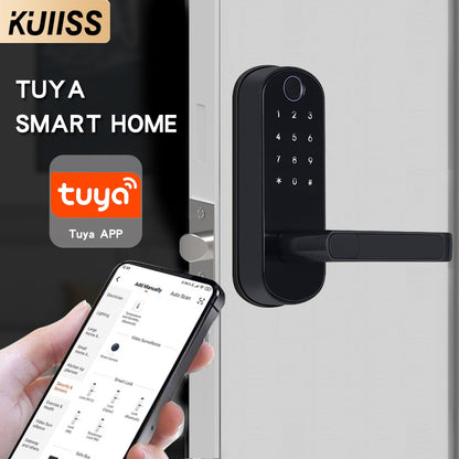 KUIISS Tuya wifi TTlock Indoor Door Fingerprint Password Lock Home Office Apartment Home Accommodation Hotel Wood Door Single Tongue Smart Lock Mobile App Remote