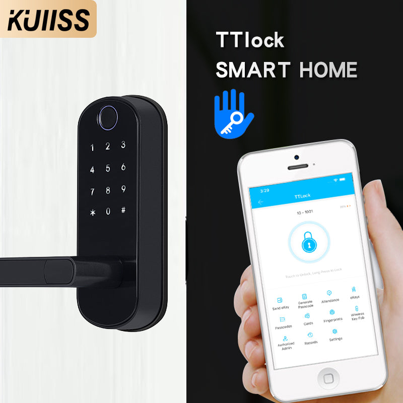 KUIISS Tuya wifi TTlock Indoor Door Fingerprint Password Lock Home Office Apartment Home Accommodation Hotel Wood Door Single Tongue Smart Lock Mobile App Remote