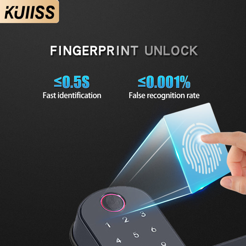 KUIISS Tuya wifi TTlock Indoor Door Fingerprint Password Lock Home Office Apartment Home Accommodation Hotel Wood Door Single Tongue Smart Lock Mobile App Remote