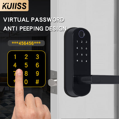 KUIISS Tuya wifi TTlock Indoor Door Fingerprint Password Lock Home Office Apartment Home Accommodation Hotel Wood Door Single Tongue Smart Lock Mobile App Remote